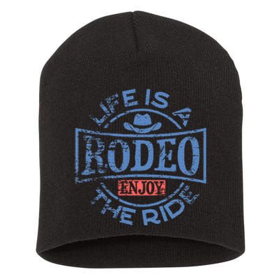 Life Is A Rodeo Bull Fighter Cowboy Longhorn Bull Riding Short Acrylic Beanie