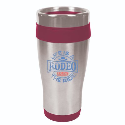 Life Is A Rodeo Bull Fighter Cowboy Longhorn Bull Riding 16oz Travel Tumbler