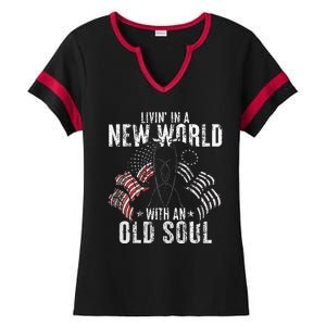 Livin In A New World With An Old Soul Ladies Halftime Notch Neck Tee