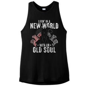 Livin In A New World With An Old Soul Ladies PosiCharge Tri-Blend Wicking Tank