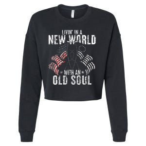 Livin In A New World With An Old Soul Cropped Pullover Crew