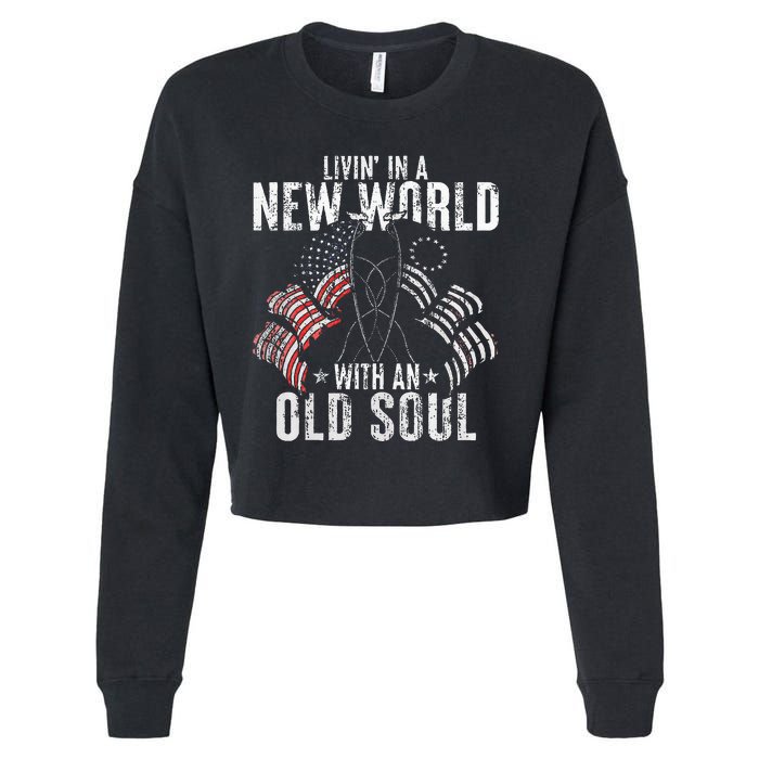 Livin In A New World With An Old Soul Cropped Pullover Crew