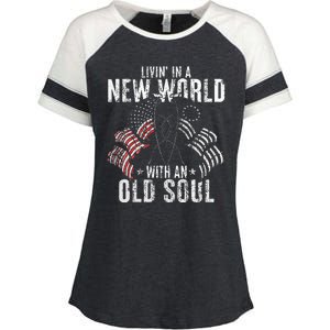 Livin In A New World With An Old Soul Enza Ladies Jersey Colorblock Tee