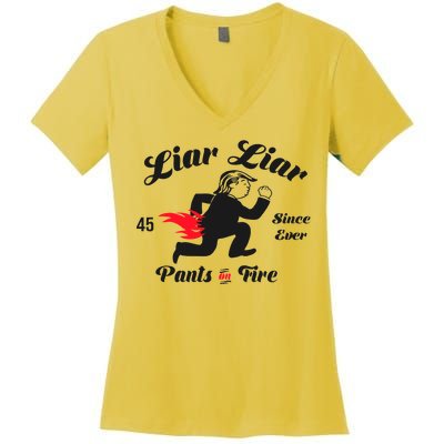 Liar Liar Pants On Fire Anti Trump Women's V-Neck T-Shirt