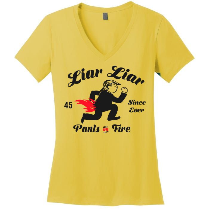 Liar Liar Pants On Fire Anti Trump Women's V-Neck T-Shirt