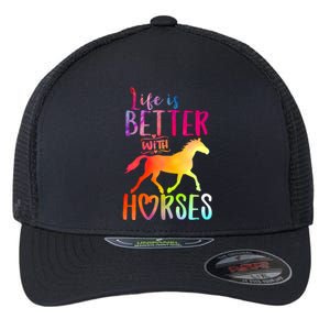 Life Is Better With Horses Riding Cute Horse Great Gift Flexfit Unipanel Trucker Cap