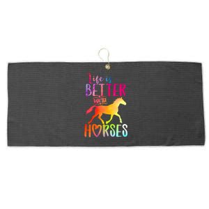 Life Is Better With Horses Riding Cute Horse Great Gift Large Microfiber Waffle Golf Towel