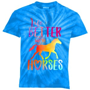 Life Is Better With Horses Riding Cute Horse Great Gift Kids Tie-Dye T-Shirt