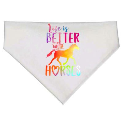 Life Is Better With Horses Riding Cute Horse Great Gift USA-Made Doggie Bandana