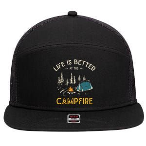 Life Is Better At The Campfire Funny Camper Camp Camping 7 Panel Mesh Trucker Snapback Hat