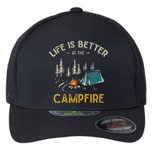 Life Is Better At The Campfire Funny Camper Camp Camping Flexfit Unipanel Trucker Cap