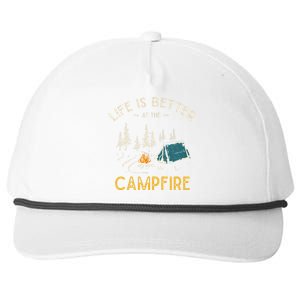 Life Is Better At The Campfire Funny Camper Camp Camping Snapback Five-Panel Rope Hat