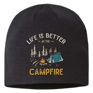 Life Is Better At The Campfire Funny Camper Camp Camping Sustainable Beanie