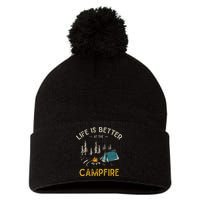 Life Is Better At The Campfire Funny Camper Camp Camping Pom Pom 12in Knit Beanie