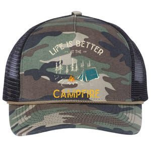 Life Is Better At The Campfire Funny Camper Camp Camping Retro Rope Trucker Hat Cap