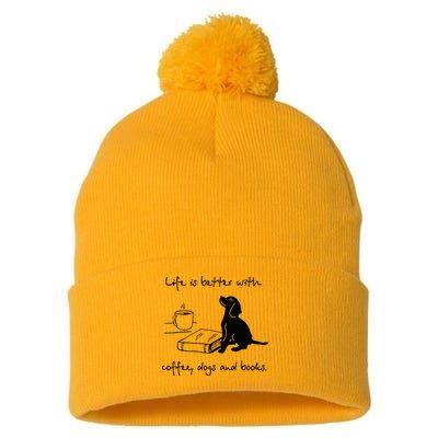 Life Is Better With Coffee Dogs and Books Mother's Day Pom Pom 12in Knit Beanie
