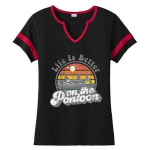 Life Is Better On The Pontoon Boat Funny Boating Lake Gift Ladies Halftime Notch Neck Tee