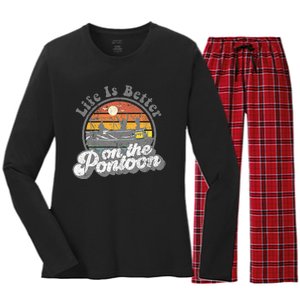 Life Is Better On The Pontoon Boat Funny Boating Lake Gift Women's Long Sleeve Flannel Pajama Set 