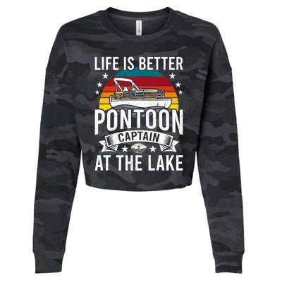 Life Is Better At The Lake Pontoon Boat Pontooning Gift Cropped Pullover Crew