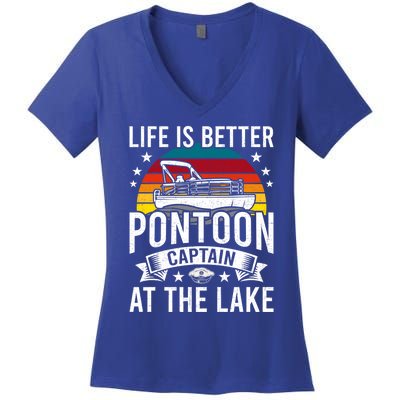 Life Is Better At The Lake Pontoon Boat Pontooning Gift Women's V-Neck T-Shirt