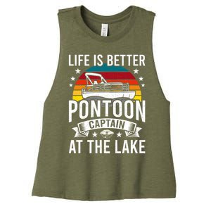 Life Is Better At The Lake Pontoon Boat Pontooning Gift Women's Racerback Cropped Tank