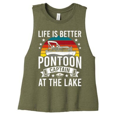 Life Is Better At The Lake Pontoon Boat Pontooning Gift Women's Racerback Cropped Tank