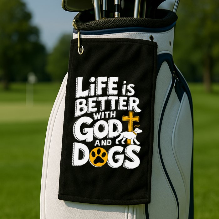 Life Is Better With God And Dogs Golf Towel