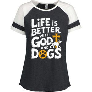 Life Is Better With God And Dog Christian Enza Ladies Jersey Colorblock Tee