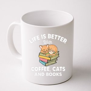 Life Is Better With Coffee Cats And Books Funny Cat Lover Coffee Mug