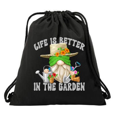 Life Is Better In The Garden Daddy Gnome For Retired Grandpa Gift Drawstring Bag