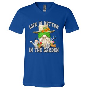 Life Is Better In The Garden Daddy Gnome For Retired Grandpa Gift V-Neck T-Shirt