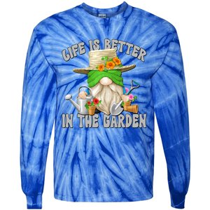 Life Is Better In The Garden Daddy Gnome For Retired Grandpa Gift Tie-Dye Long Sleeve Shirt