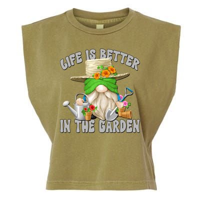 Life Is Better In The Garden Daddy Gnome For Retired Grandpa Gift Garment-Dyed Women's Muscle Tee