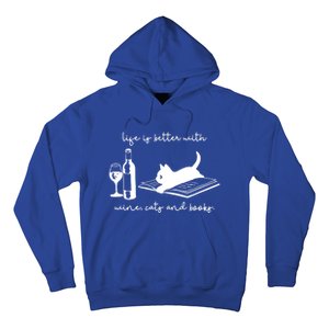 Life Is Better With Wine Cats And Books Black Cat Funny Cool Gift Hoodie