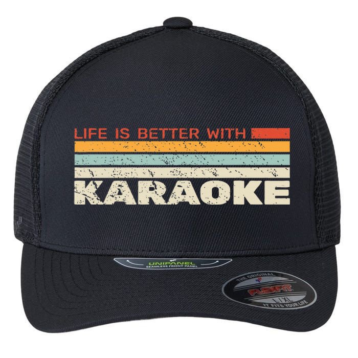 Life Is Better With Karaoke Vintage Microphone Music Singer Flexfit Unipanel Trucker Cap