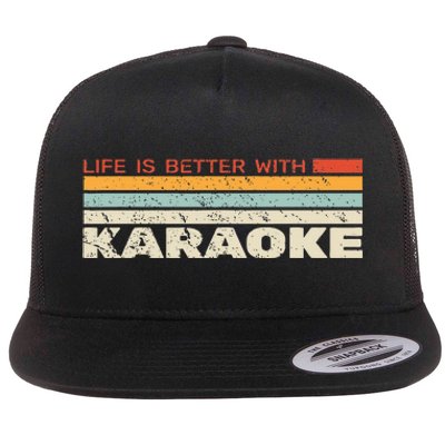 Life Is Better With Karaoke Vintage Microphone Music Singer Flat Bill Trucker Hat