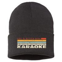 Life Is Better With Karaoke Vintage Microphone Music Singer Sustainable Knit Beanie