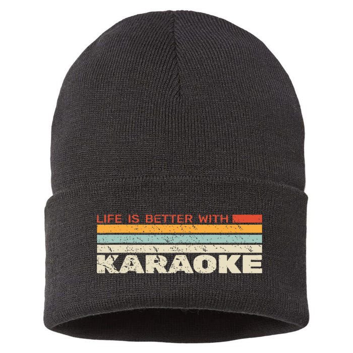 Life Is Better With Karaoke Vintage Microphone Music Singer Sustainable Knit Beanie