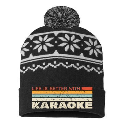 Life Is Better With Karaoke Vintage Microphone Music Singer USA-Made Snowflake Beanie