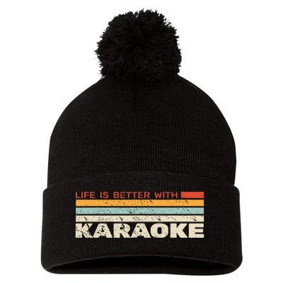 Life Is Better With Karaoke Vintage Microphone Music Singer Pom Pom 12in Knit Beanie