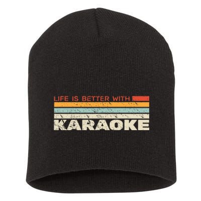 Life Is Better With Karaoke Vintage Microphone Music Singer Short Acrylic Beanie