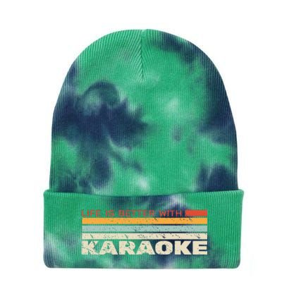 Life Is Better With Karaoke Vintage Microphone Music Singer Tie Dye 12in Knit Beanie