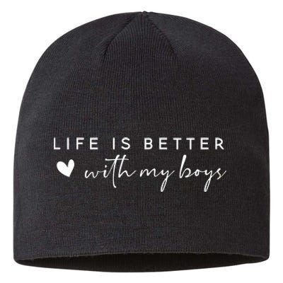 Life Is Better With My Boy Mom Cute Family Dad Sustainable Beanie