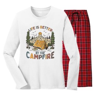 Life Is Better By The Campfire Camping Women's Long Sleeve Flannel Pajama Set 