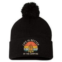 Life Is Better By The Campfire Camping Campfire Pom Pom 12in Knit Beanie