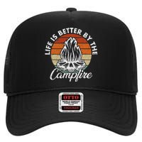 Life Is Better By The Campfire Vintage Retro Camping High Crown Mesh Back Trucker Hat