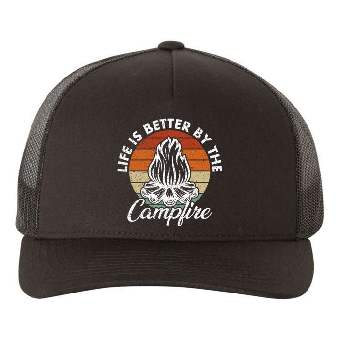 Life Is Better By The Campfire Vintage Retro Camping Yupoong Adult 5-Panel Trucker Hat