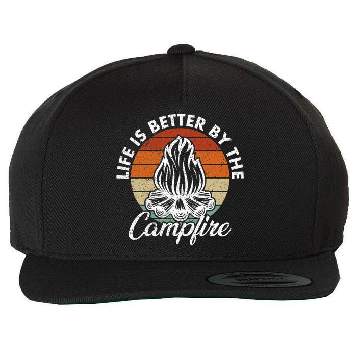 Life Is Better By The Campfire Vintage Retro Camping Wool Snapback Cap