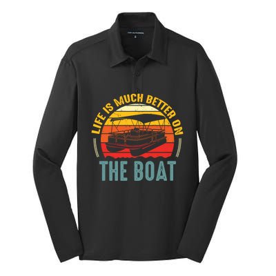 Life Is Better On A Boat Captain Boater Boating Retro Gift Silk Touch Performance Long Sleeve Polo