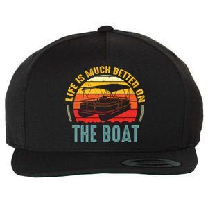 Life Is Better On A Boat Captain Boater Boating Retro Gift Wool Snapback Cap